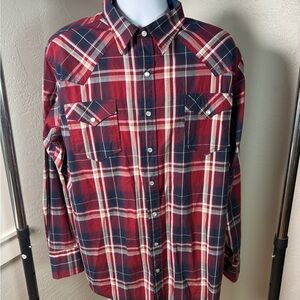 Roper Western Plaid Snap Button Shirt Red Blue 100% Cotton Size XL